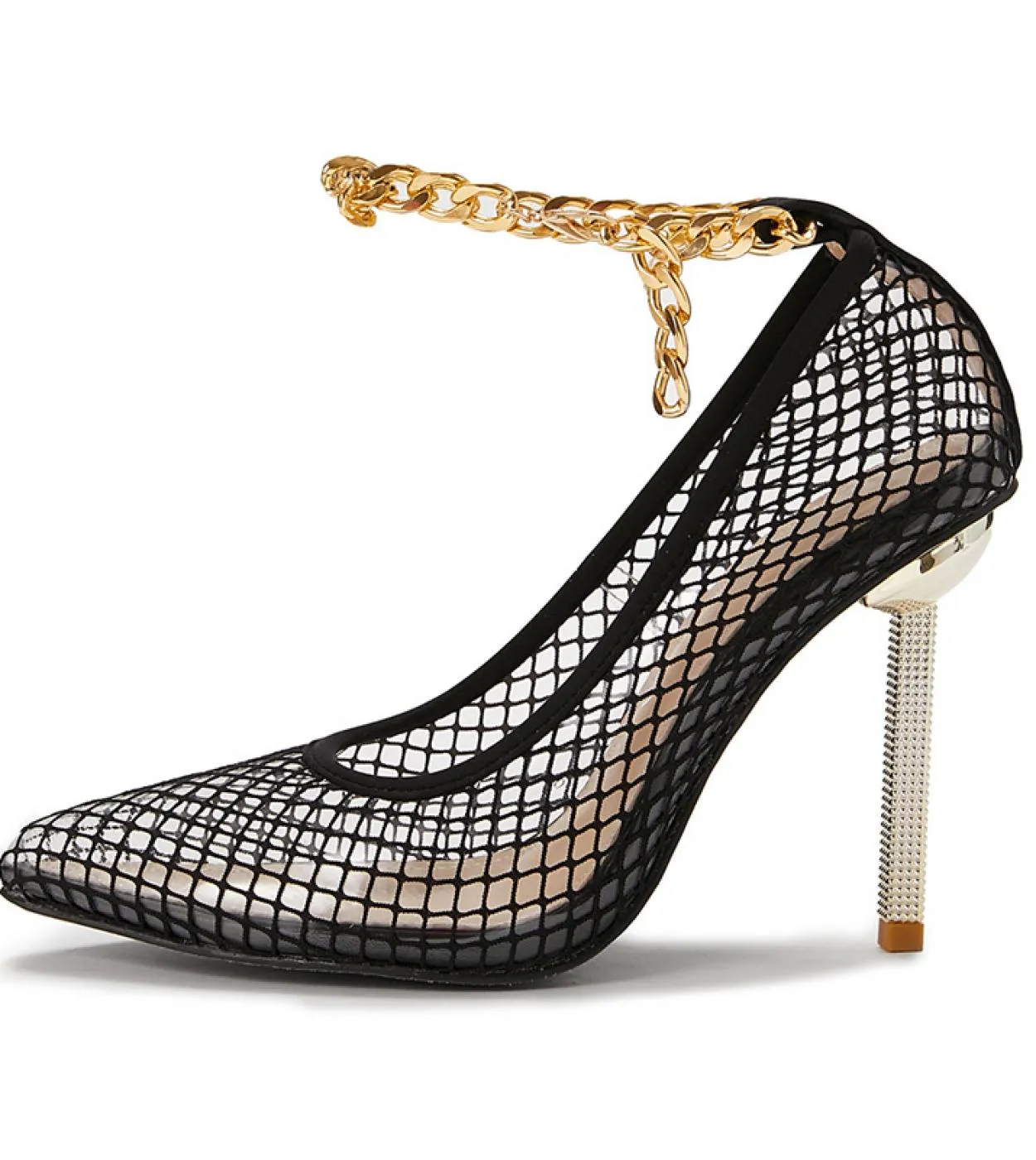 2022 High Heel Summer Sandals for Women 11cm Stiletto Heels Women's Roman Style Mesh Sandals with Chain Metal Strap Pleaser