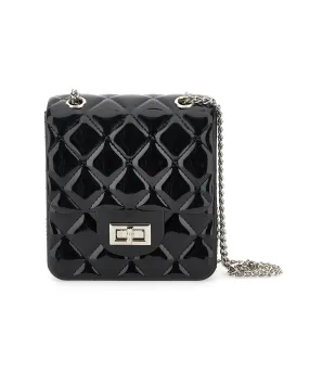 Black PVC Mini Bag with Silver Shoulder Strap