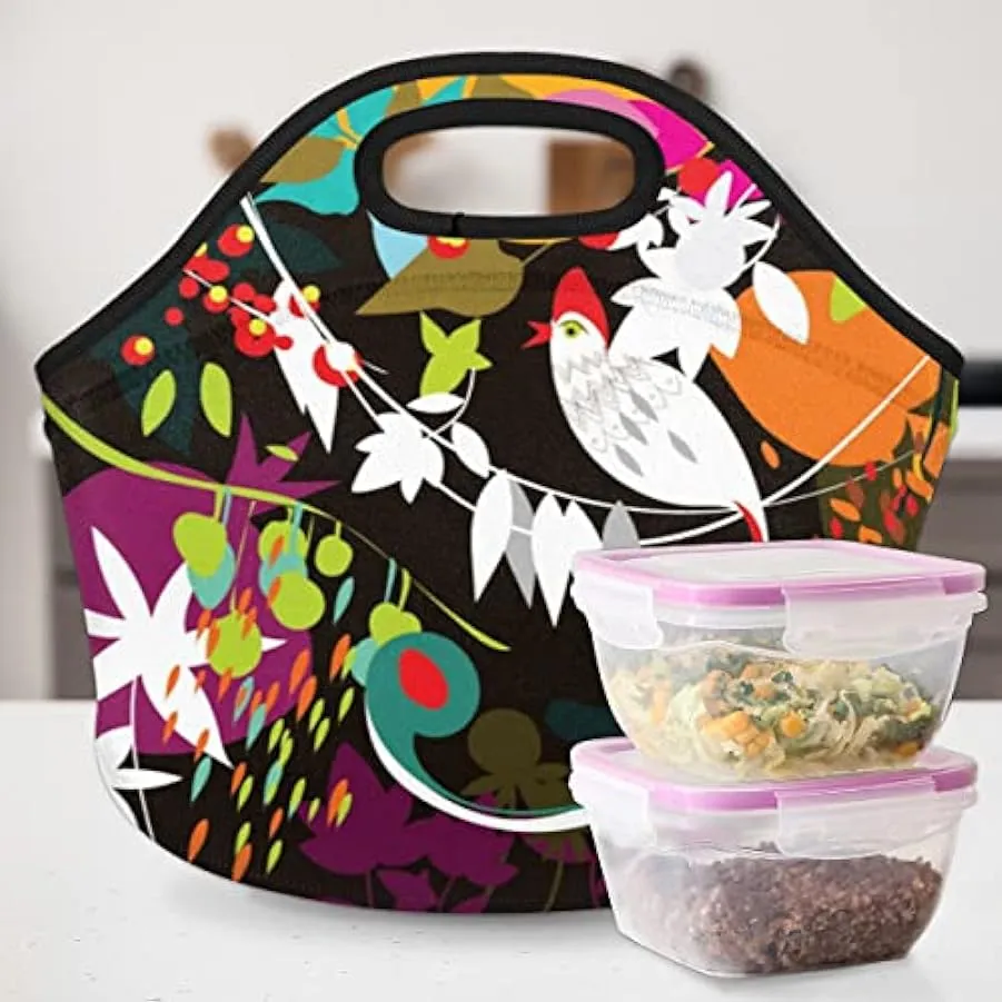 Colorful Garden Neoprene Soft Insulated Lightweight Picnic Bag Washing Machine Safe Small Floral Picnic Bag