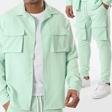 Green cargo pants with matching knit sweater set.