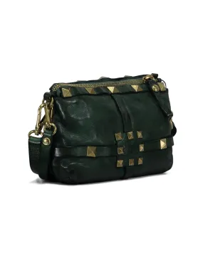 Green Leather Shoulder Bag with Gold Studs
