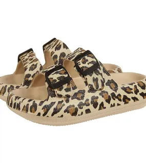 Leopard Platform Slippers with Double Buckle, Soft Sole, Women's Slide Sandals, Women's Summer Sandals