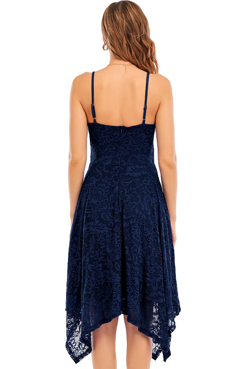 Spaghetti di Borgogna Straps High Low Lace Party Dress